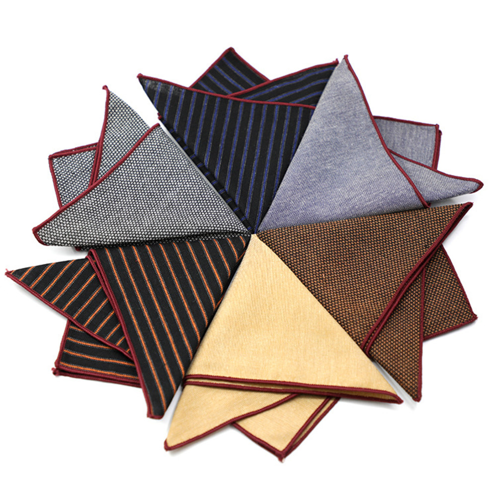 Handkerchief Cotton Men - Solide gestreifte braune Einstecktuch 23 cm