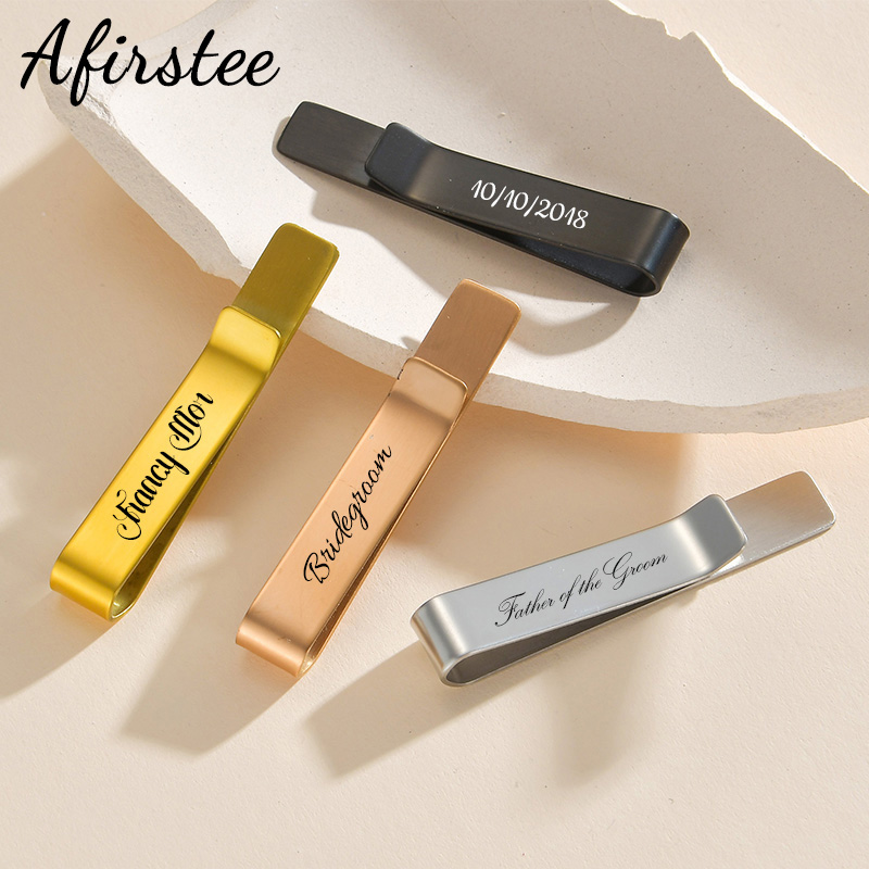 Tie Bar Set Gift - Afirstee Krawattenklammern aus Edelstahl mit Gravur
