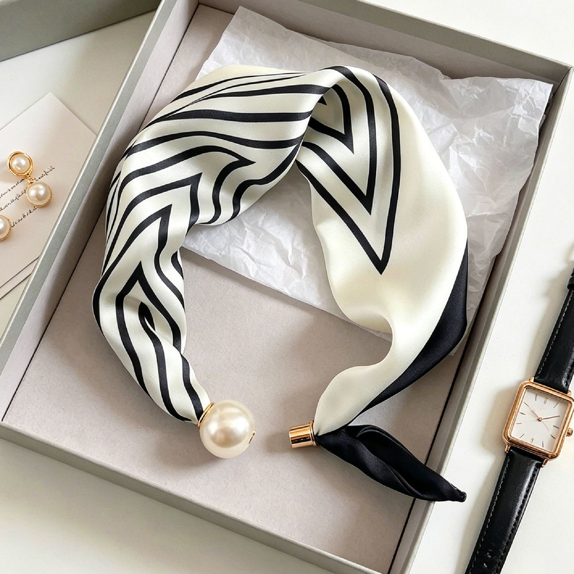 Ascot Neck Scarf - Eleganter Schicker Perlenstreifen-Schal für Damen mit