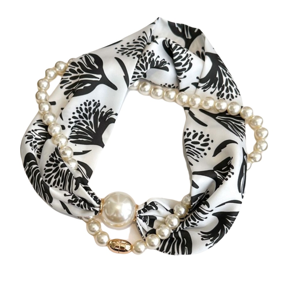 Ascot Neck Scarf - Seidenschal mit Magnetverschluss und Perlen, Langer